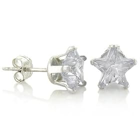 April Birthstone Diamond Simulated Star Cut Cubic Zirconia CZ Silver Stud Earrings