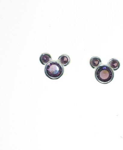 Sterling Silver Mickey Mouse Birthstone Stud Earrings - February
