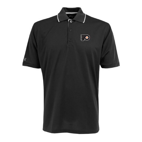 Antigua Men's NHL Philadelphia Flyers Exceed Desert Dry Short Sleeve Polo, Black/White, Large