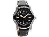 Image of Bulova 98D117 Stainless Steel Eight Diamonds And Rose Gold Black Leather Strap Watch