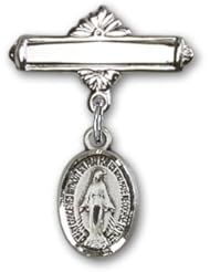Sterling Silver Baby Badge with Miraculous Charm and Polished Badge Pin