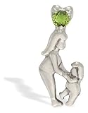 14K White Gold Genuine Round Peridot Mother with Child Pendant