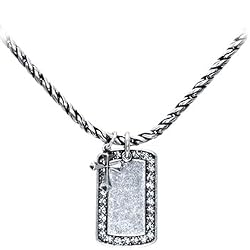 Oxidized Sterling Silver Stigma Gem Cross ID Tag Necklace
