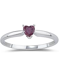 0.25 Cts of 4 mm AA Heart Ruby Solitaire Ring in 14K White Gold