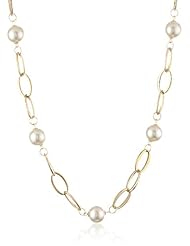 Oval Linked Pearl Station Accents Long Necklace, 18"