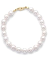 7" 7-7.5mm Grade AAA Cultured Akoya Pearl Bracelet individually knotted with a 14K Yellow Gold Clasp