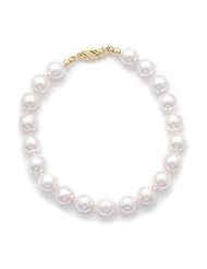 8" 7-7.5mm (0.28"-0.3") Grade AAA Cultured Akoya Pearl Bracelet individually knotted with a 14K Yellow Gold Clasp