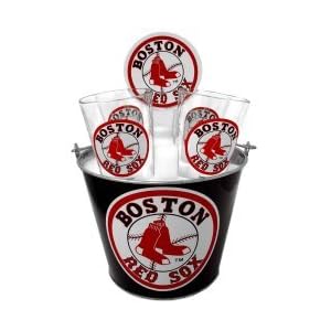 Boston Red Sox Logo Merchandise Pint Glasses and Beer Bucket Set
