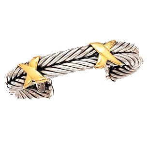 Best Sale 925 Silver Double-Twist Cuff Bracelet with 18k Gold Criss-Cross Accents