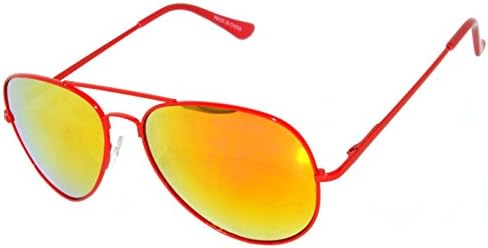 Red Neon Metal Frame Aviator Sunglasses Full Mirror Lens Spring Hinge