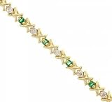 1.0cttw Emerald Diamond 14K Yellow Gold Hugs and Kisses Link Bracelet