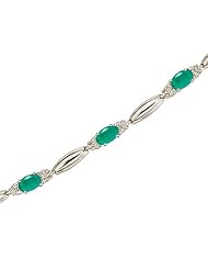 14K White Gold Oval Emerald and Diamond Bracelet