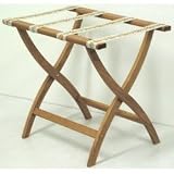 Designer Solid Oak Luggage Rack with Tapestry Webbing CURVED X in Medium Oak/Tapestry (Medium Oak/Tapestry) (20H x 23.75W x 15.5D)
