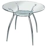 ROUND GLASS DINING TABLE W/CURVED CHROME LEGS