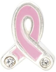 925 Sterling Silver Pink Breast Cancer Ribbon W/cz Bead, For Chamilia, Pandora, Biagi, Personality, Reflections And More Charm Bracelets