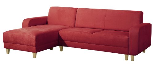 Max Winzer 2760832 Carrie Polsterecke 2.5-Sitzer mit Longchair links inklusiv Bettfunktion Mikrovelours, rot