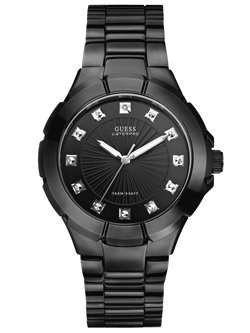 Guess #U12000G1 Men's Black IP WaterPro&reg; Diamond Accent Marker Bracelet Watch