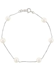 14K White Gold Freshwater Pearl Station 7" Bracelet