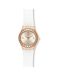Swatch YSG133 La Rose Douce White gold Leather crystal Women Watch NEW
