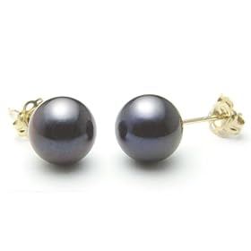 AAA Quality Round 7.5-8mm Akoya SaltWater cultured Black Pearl Earrings with... by Augustina Jewelry