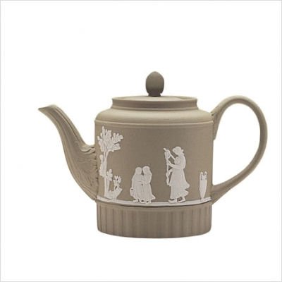 Jasperware White on Light Taupe Domestic Employment Teapot Jasperware White on Light Taupe Domestic Employment Teapot