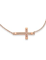14K Rose Gold Polished Sideways Cut Out Cross Necklace 19"