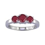 1/2 CT 3 Stone Ruby Ring 14K White Gold (Available In Sizes 5 - 10)