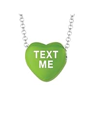 Sterling Silver 12mm Green enamel Sweethearts TEXT ME Heart Pendant