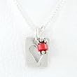 Small Rectangular Cut Out Heart Pendant in Sterling Silver with Coral Bead Accent on an 18" Sterling Box Chain, #8308