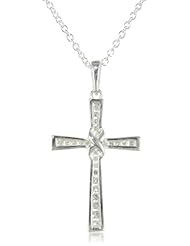 Sterling Silver Diamond Cross Pendant Necklace (1/10 CTTW, I-J Color, I2-I3 Clarity), 18"