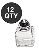 Mini Salt & Peppper Shakers Shaker, Cube Shape, Polished Chrome Top, Glass Body - 1 Dozen (DESIGN 1, 1)