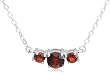 Sterling Silver 3-Stone Garnet Necklace, 16"