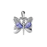 14K White Gold Pear Genuine Tanzanite Butterfly Pendant