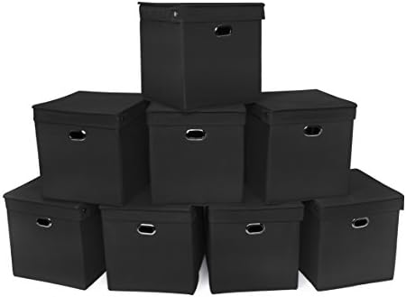 aurAscend Company Foldable Collapsible Fabric Storage Bin Cube with Lid and Side Metal Eyelets (1, Black)