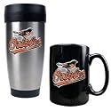 Baltimore Orioles MLB Stainless Steel Travel Tumbler & Black Ceramic Mug Set - Primary Logo