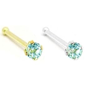 14K Gold Nose Bone with Genuine Blue Topaz, 16 Ga by MsPiercing