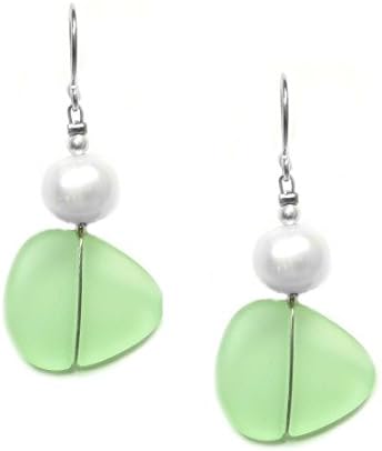 Solares Silver Plated Pale Green Recycled Sea Glass Earrings