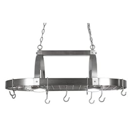 Checkolite P1002-71 Brushed Nickel Country Kitchen Pot Rack with Down Lights