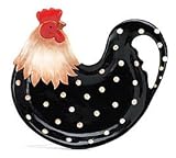 Country Rooster Serving Platter Black With White Raised Dots Gift Boxed