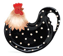 Country Rooster Serving Platter Black With White Raised Dots Gift Boxed
