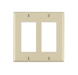 Leviton 80409-I 2-Gang Decora/GFCI Device Decora Wallplate, Standard Size, Thermoset, Device Mount, Ivory