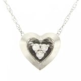10KT White Gold 3 Stone Heart Pendant Necklace Diamond