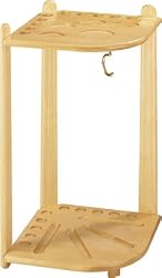 Natural-stained 10-cue deluxe corner floor rack. - Billiards Equipment