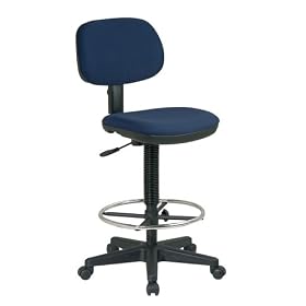 Office Star Work Smart DC517 Blue Fabric Bar Counter Drafting Stools With Adjustable Height Footring