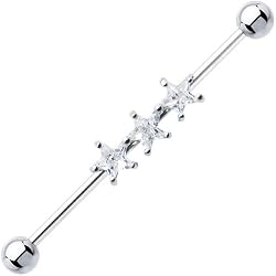 Surgical Steel Clear CZ Star Industrial Barbell 37mm