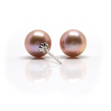 HinsonGayle AAA Round 8.0-8.5mm Naturally Pink Cultured Pearl Stud Earrings (14K White Gold)