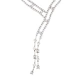 Double Strand CZ Diamond Platinum Plated Lariat Necklace