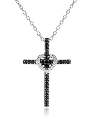 Sterling Silver Cross Heart White Diamond 1/6 cttw Pendant Necklace, 18"