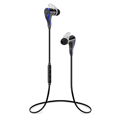 2015 Newest Bluetooth 4.0 Wireless Stereo Earbuds with Noise Cancellation Sports Earphones Headphones, Say Yes or No to pick or reject call, Support 5 Languages Voice Prompt Headsets with Voice Control Function.(Blue)