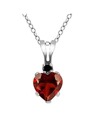 0.58 Ct Heart Shape Red Garnet Black Diamond 925 Sterling Silver Pendant